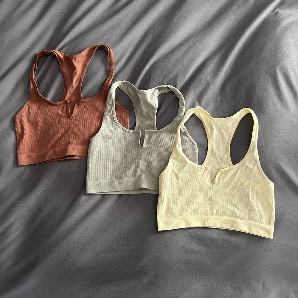 Women's Racerback Sports Bra Set - Rust, Gray, Yellow